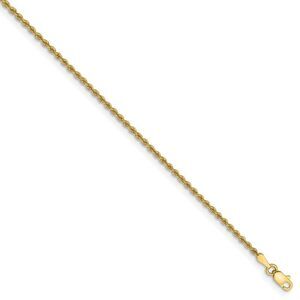 2mm, 14k Yellow Gold, Handmade Solid Rope Chain Bracelet, 6 Inch